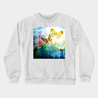 Butterflies on Wooden Fence - Blue Tones Crewneck Sweatshirt